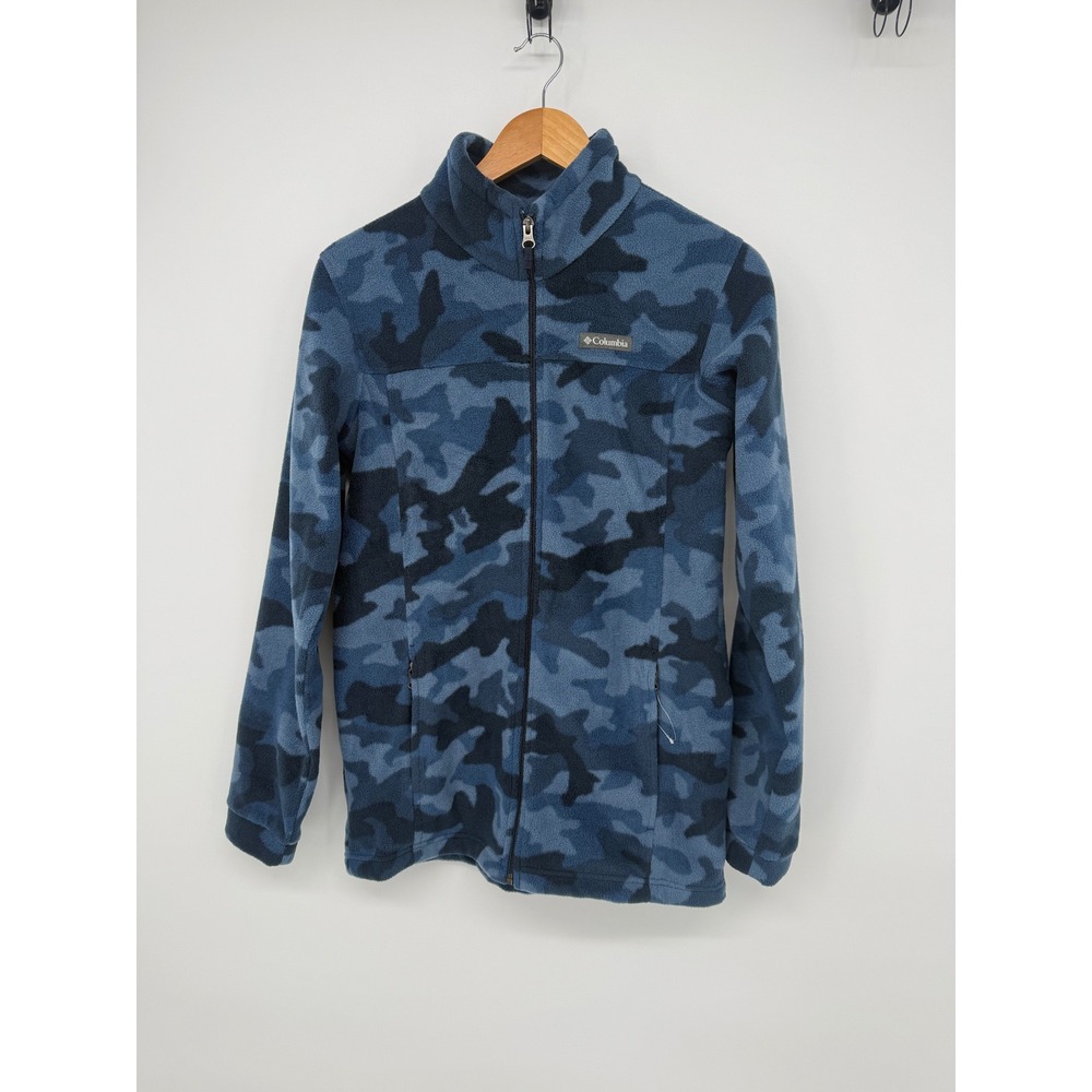 Columbia Boys XL Mens S Blue Camo Fleece Jacket Full Zip Steens Mountain XB6614